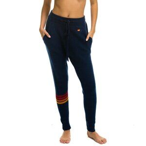 Aviator Nation - RAINBOW 4 STRIPE CASHMERE RELAXED FIT PANT - MIDNIGHT SMALL